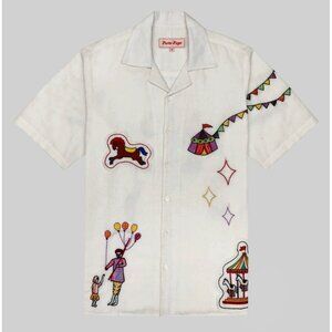 NEW Perte D'ego - L “Le carnaval” Embroidered Short Sleeves Shirt White $285
